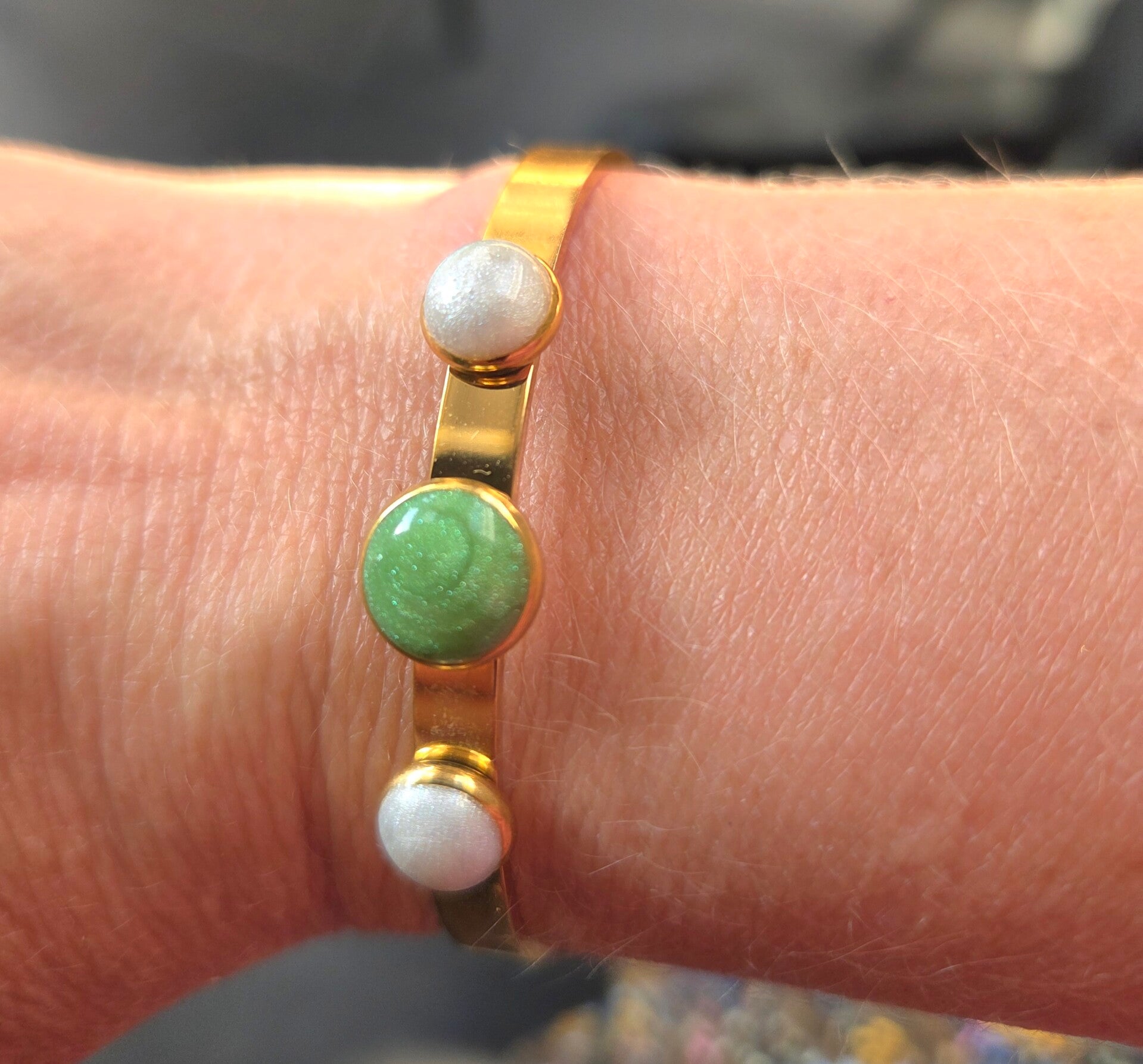 RVS Bangle Goud – White & Green