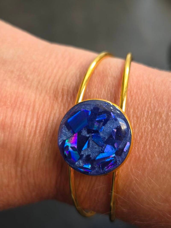 Gouden RVS Bangle – Holographic Royal Blue