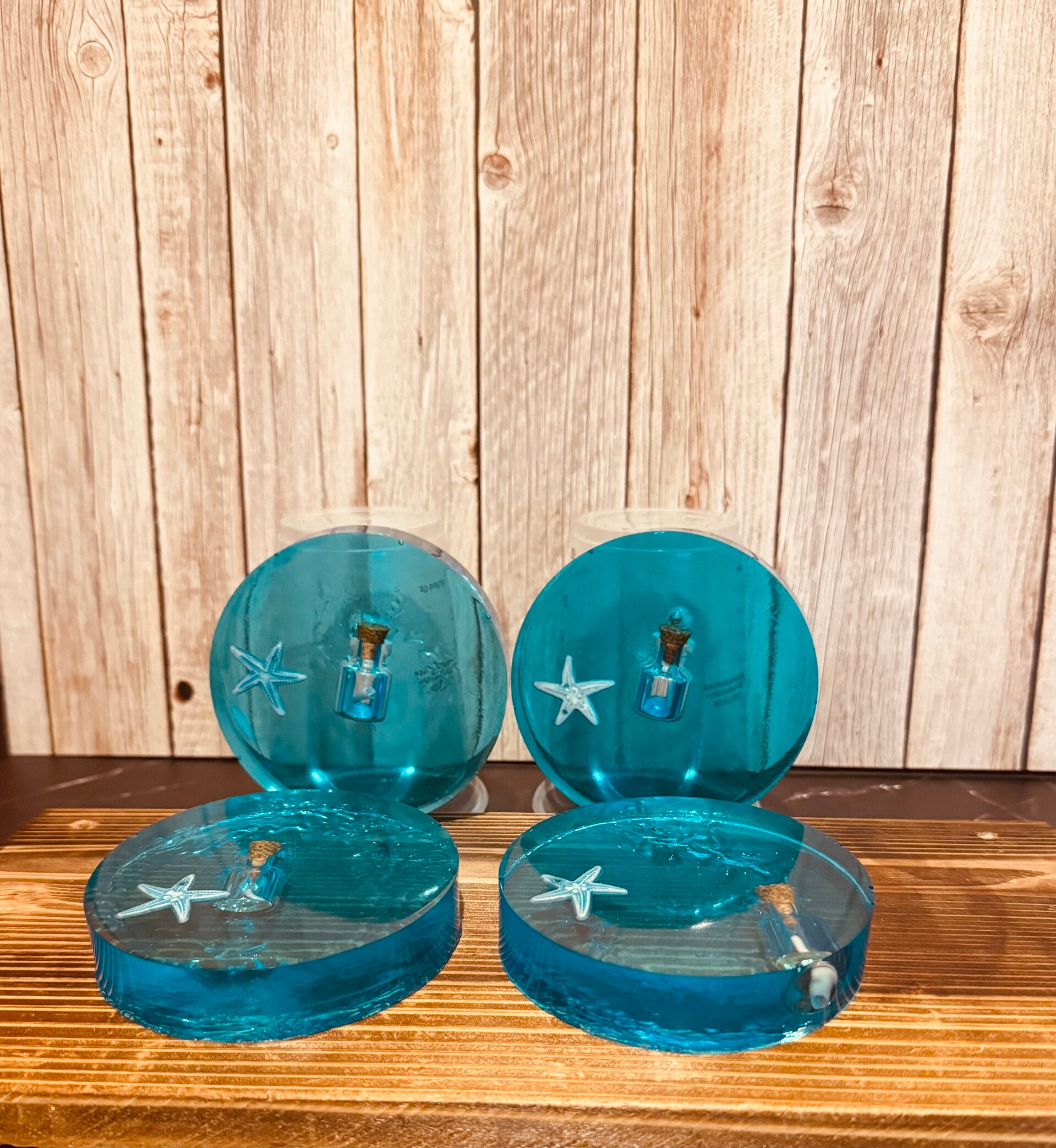 Resin Art Thick Coasters Message In a Bottle 4 set