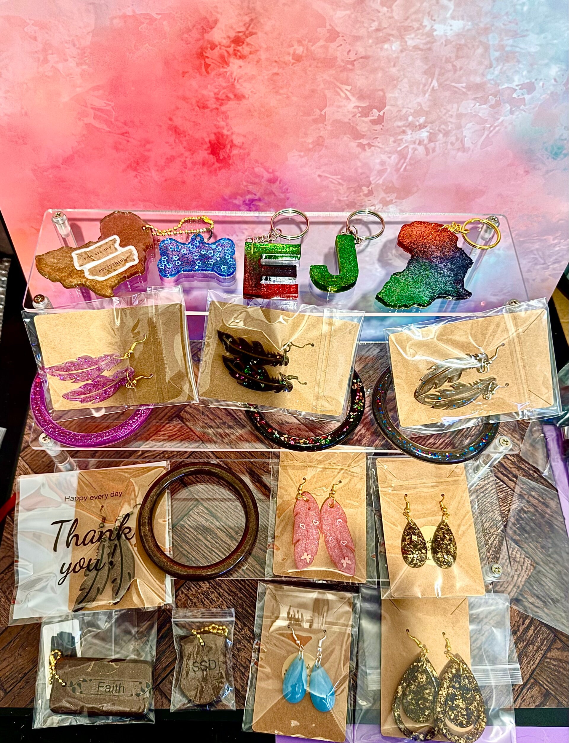 Resin Art Work (key chains,earrings,earrings with bracelet,pet tag and dog tags)
