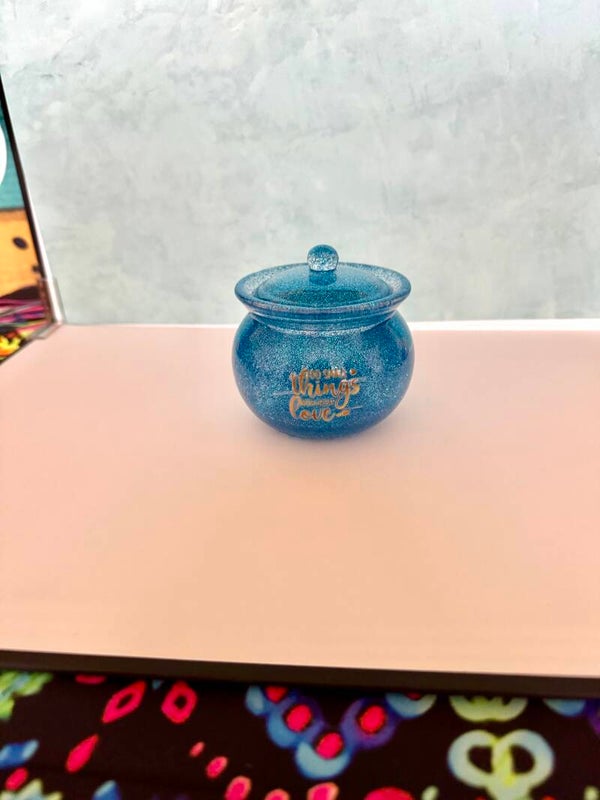 "Do Small Things with Great Love" blue jar with lid