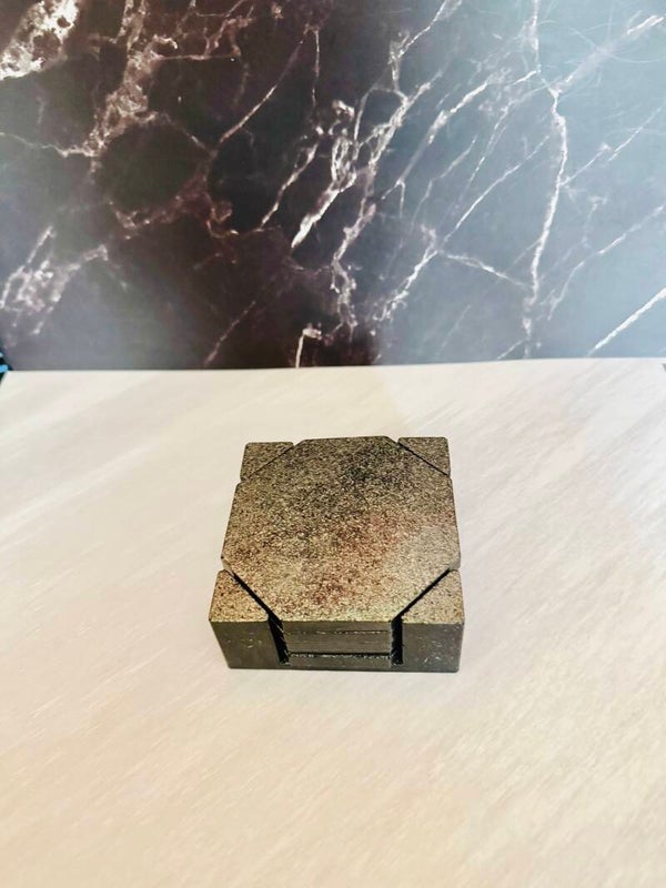 Glittery Silver/Black Coasters with Holder (set of 5)