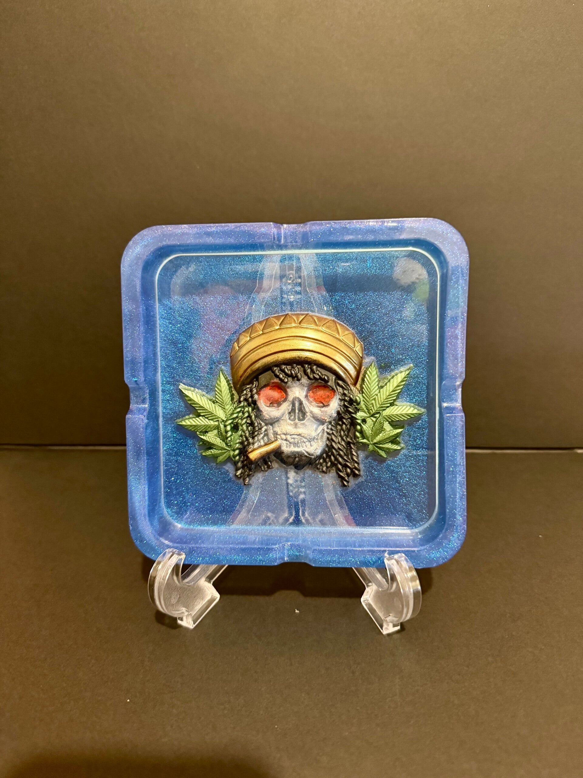 Blue Smoking Rasta Ashtray