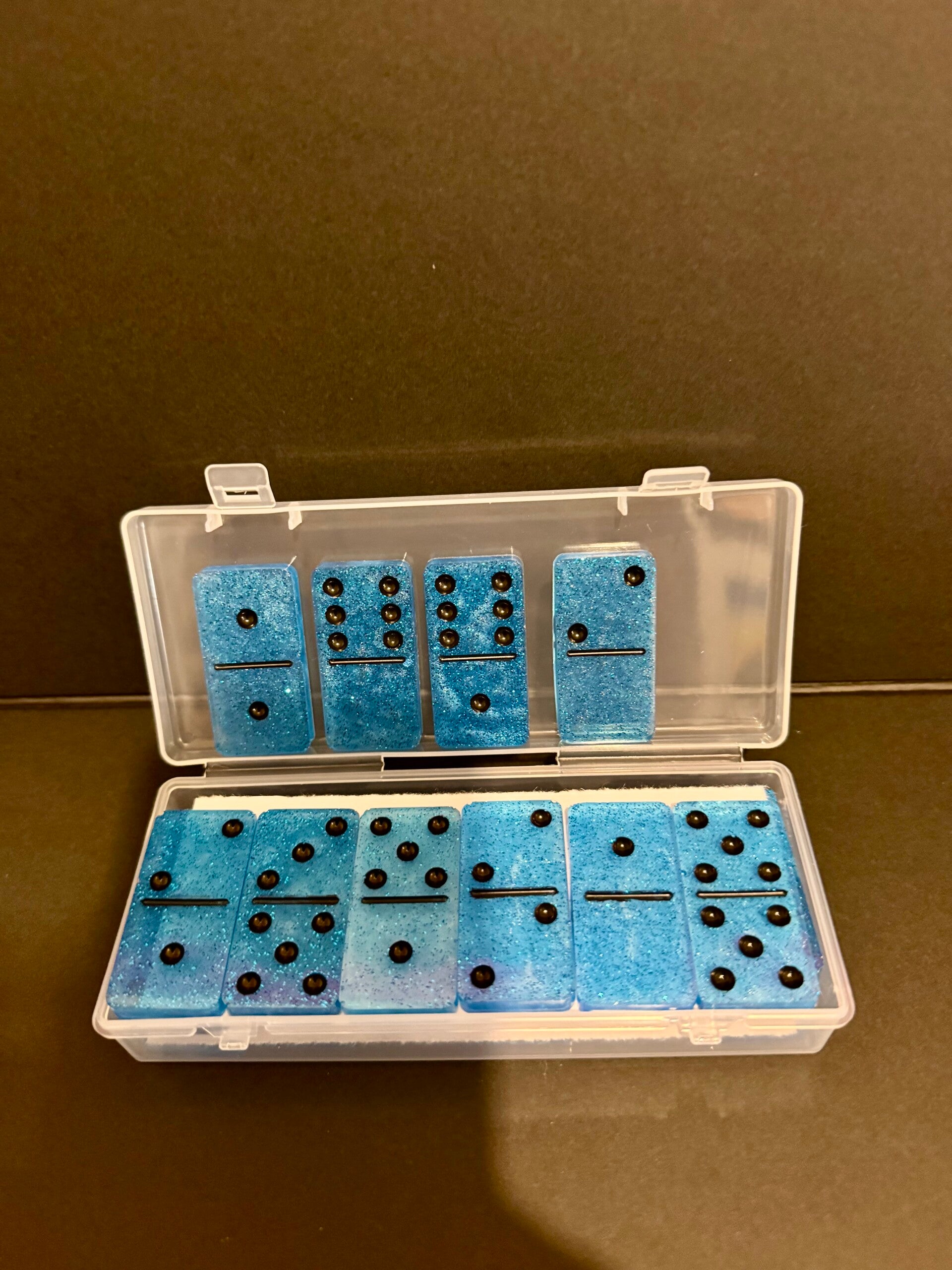 Blue/Black Dominos Set with clear case