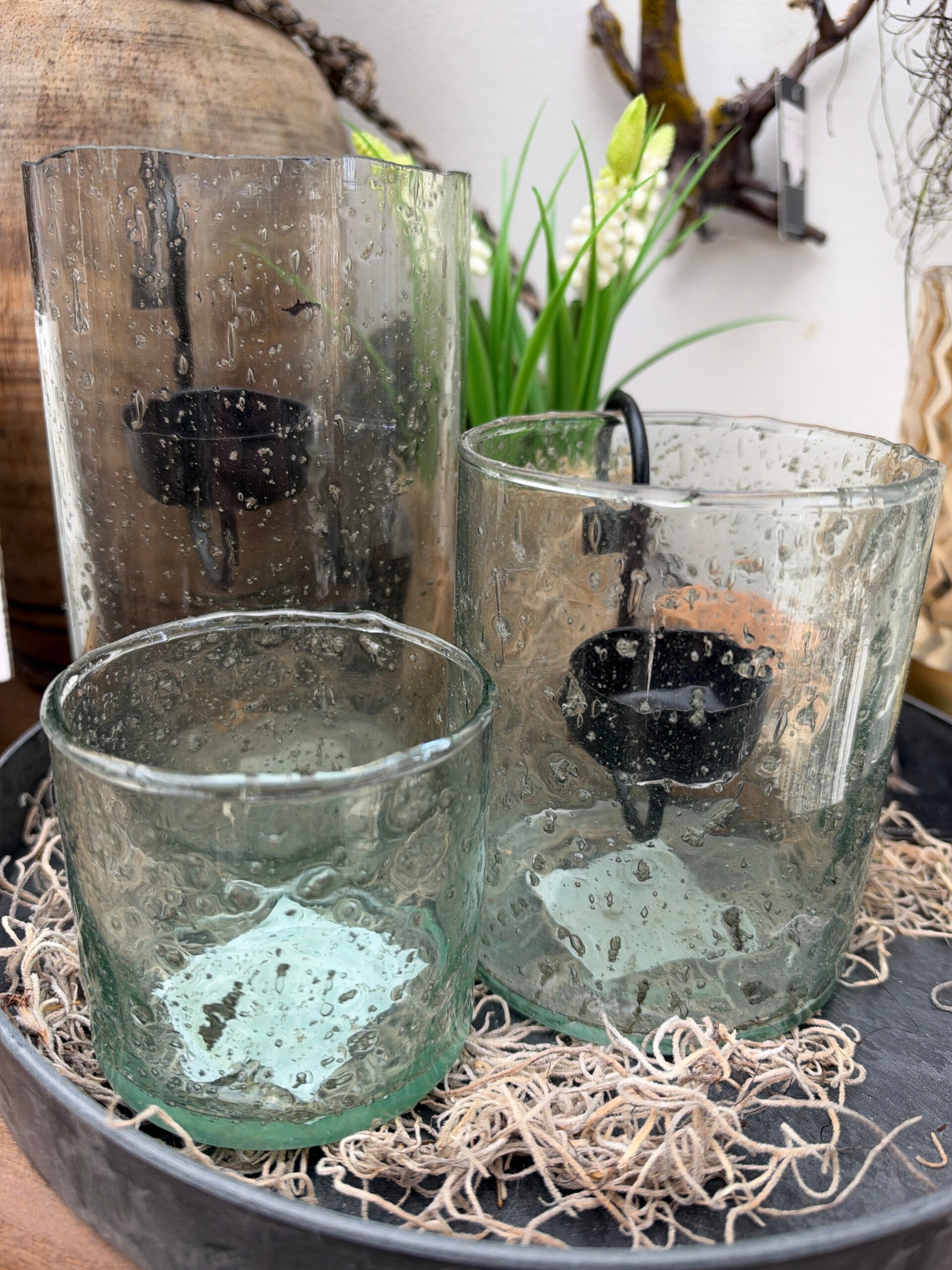 Windlicht bubbelglas rond