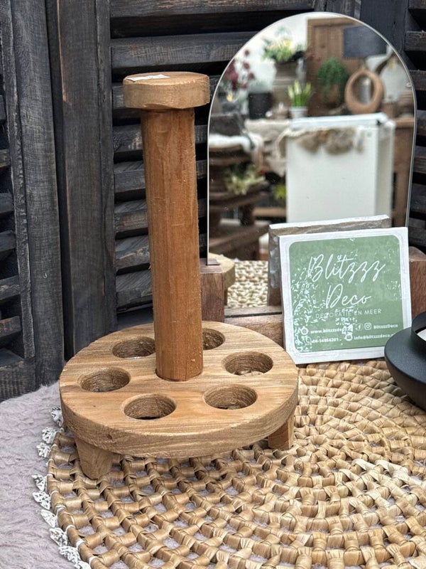 Eierrekje van teak hout voor 6 eieren