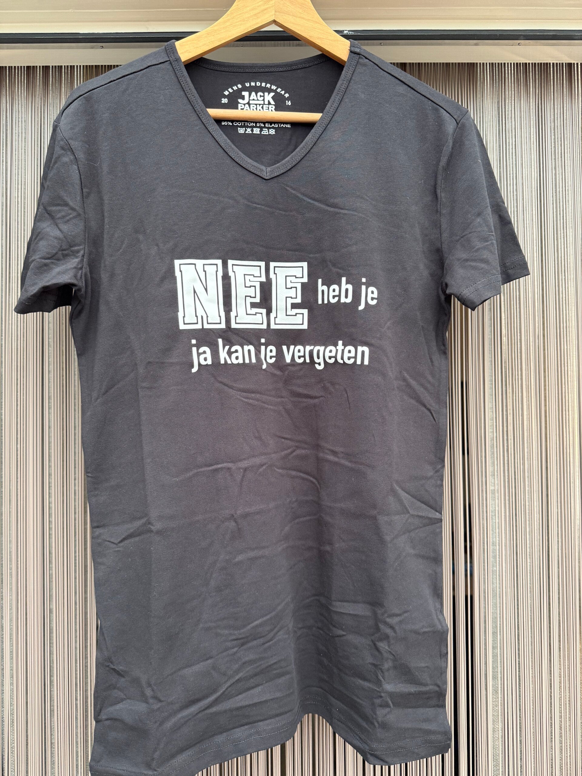 T shirt met tekst O hals: nee heb je ja kan je vergeten