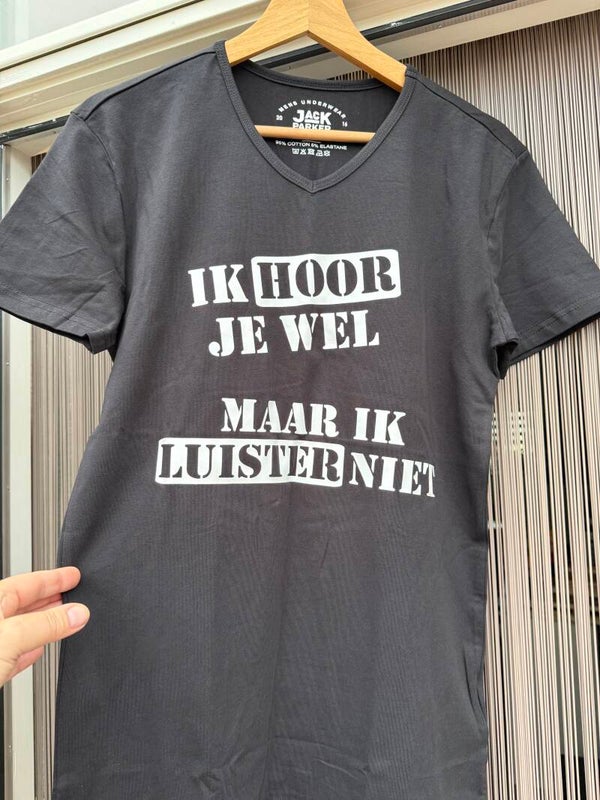 T shirt met tekst zwart V hals