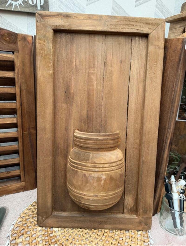 Wandpaneel met pot teak LAATSTE