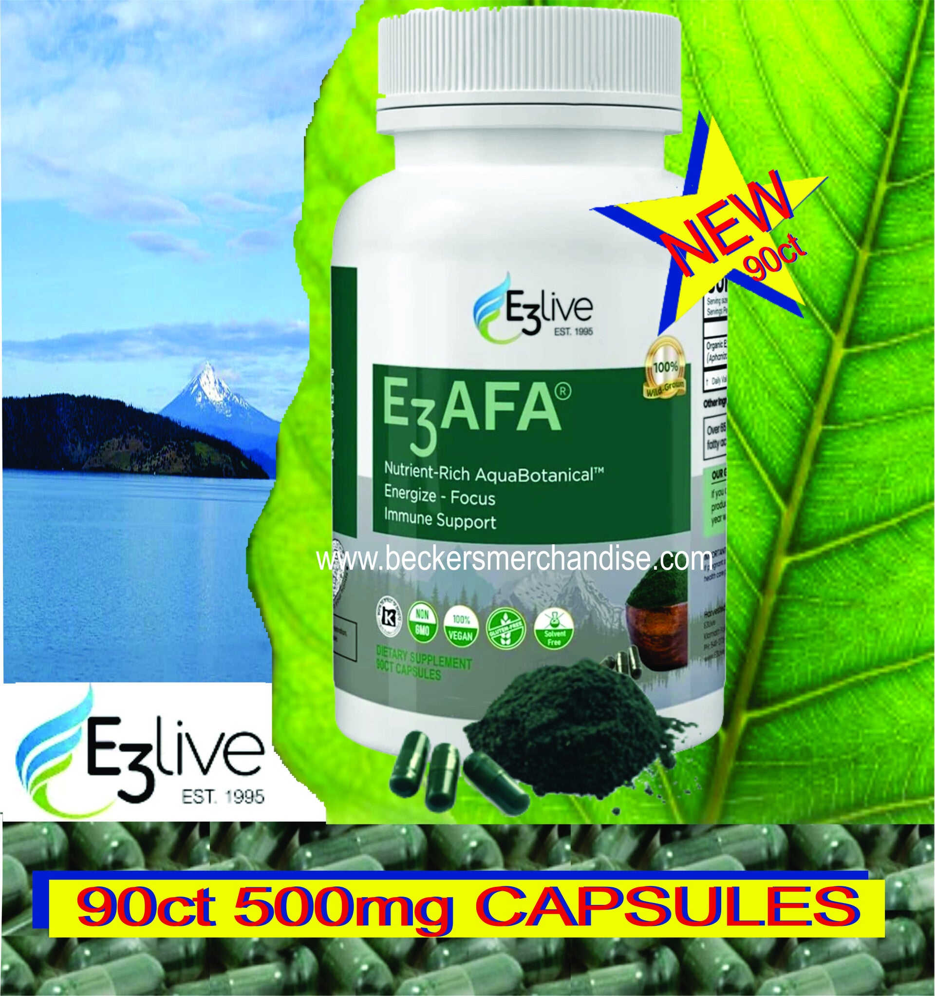 E3AFA Organic Blue-Green Algae Capsules - 90ct 500 mg - for Vitality & Energy Support Dietary Supplement,Vitamins,Organic,Vegan,Helps Everyone +Autism-AutisticDietary Supplement,Vitamins,Organic,Vegan,Helps Everyone +Autism-Autistic
