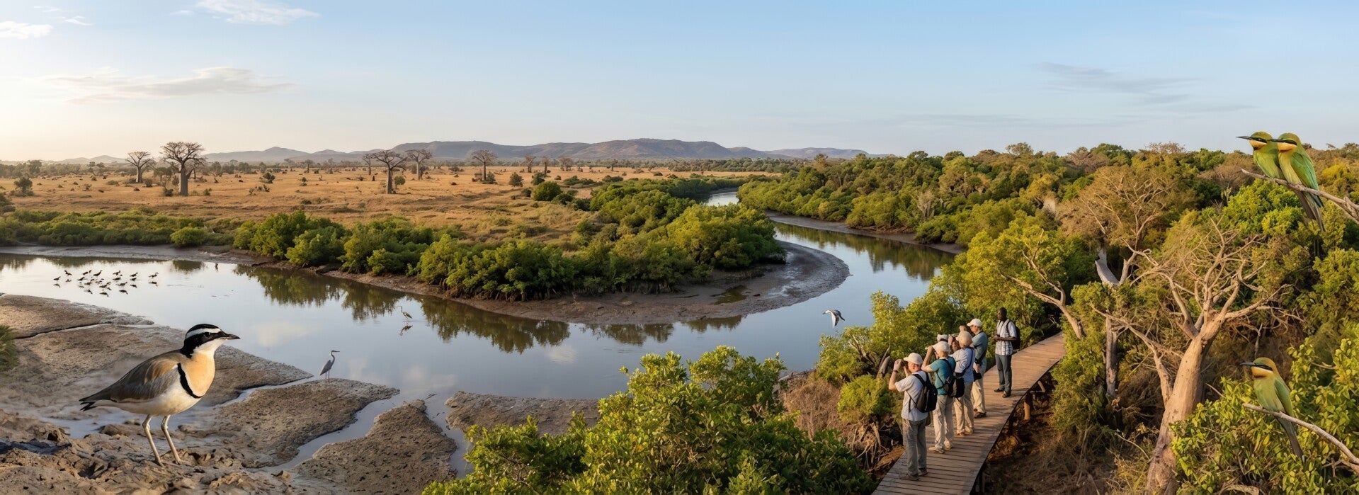 Birdwatching landscape at Batokunku on The Gambia's Atlantic coast