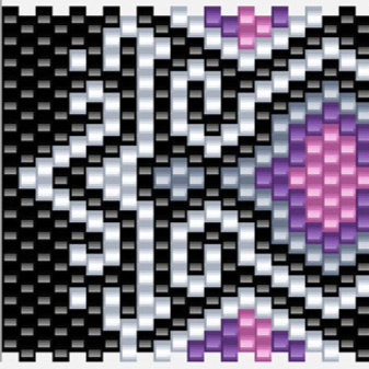 Tribal-Muster in Lila und Schwarz, das mit dynamischen Linien und Formen spielt.