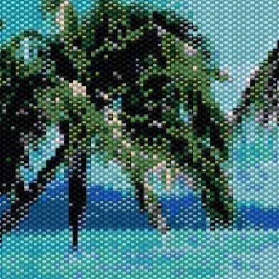  Malerische Darstellung von Palmen am Strand, die eine luxuriöse, entspannende Atmosphäre der tropischen Idylle einfängt.