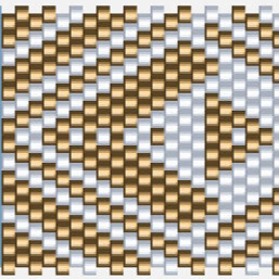 Detailliertes Perlenhäkelnmuster mit einem harmonischen gold-weißen Farbspiel, ideal für kreative Projekte.