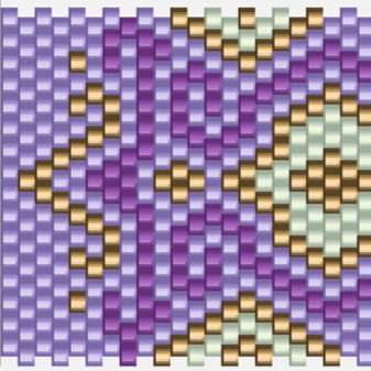 Luxuriöses Muster in lila und gold mit einem kunstvollen Diamantmotiv, perfekt für kreative Häkelarbeiten.