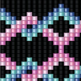 Muster aus schwarzen und rosa Quadraten auf schwarzem Hintergrund, ideal für Armband-Webprojekte.