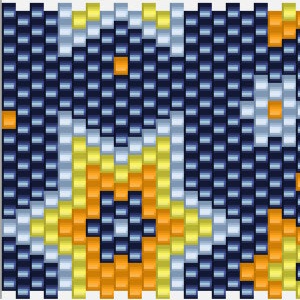  Stilvolles Muster in Blau und Gelb, mit einem zentralen Stern, geeignet für Häkelmuster-Vorlagen.