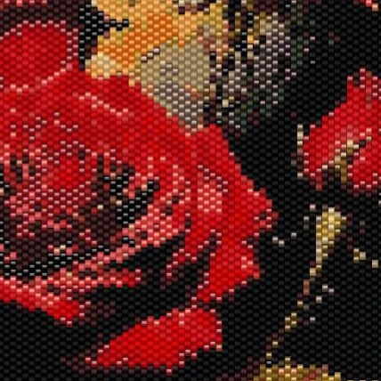 drei-offene-Rosen-und-vier-Rosenknospen-goldig-gelbe-Blätter-schwarzer-hintergrund.