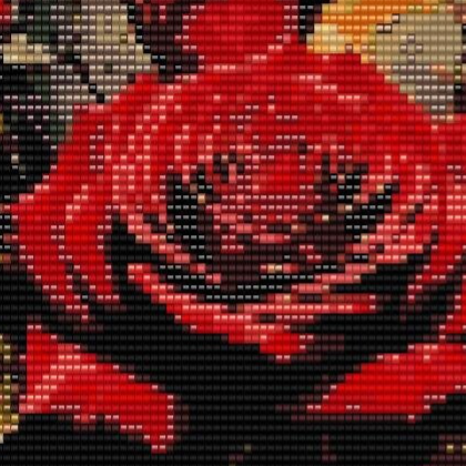 Detailreiches Kreuzstichmuster von roten Rosen, perfekt für Handarbeitsliebhaber und Perlenweben.