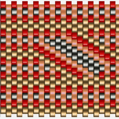 Rotes, silbriges und goldig gewebtes Muster, elegant und kunstvoll, ideal für Häkelprojekte.