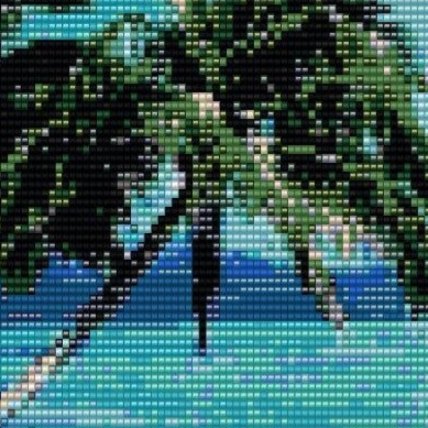 Ein elegantes Muster von Palmen an einem traumhaften Strand, das Urlaubsstimmung und tropische Eleganz vermittelt.