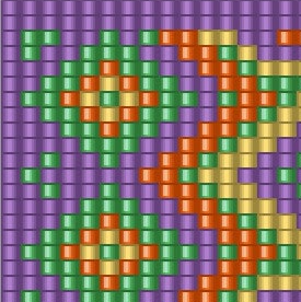 Ein quadratisches Muster mit bunten, lebhaften Farben und geometrischen Formen.