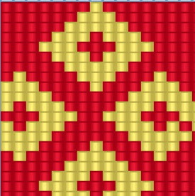  Rotes und gelbes, gewebtes Muster, das eine harmonische und lebendige Armbandgestaltung zeigt.