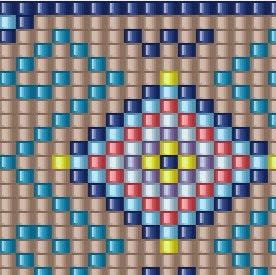  Ein stilvolles, beaded Muster mit blauen, gelben und grünen Quadraten, das Eleganz ausstrahlt.