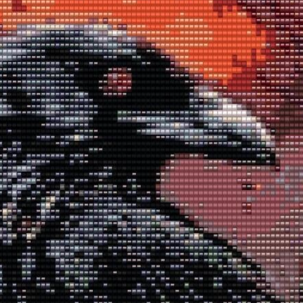 Auf einem grauen Hintergrund thront eine Krähe über einem Schädel, was eine geheimnisvolle Stimmung erzeugt.