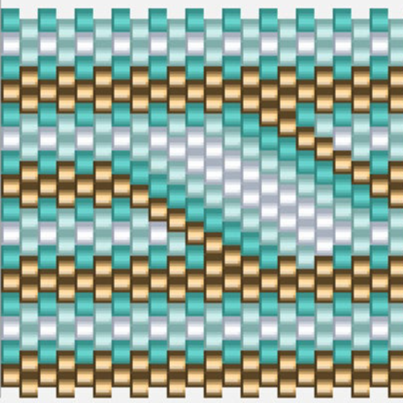 Stilvolles Häkelmuster in einem gewebten Design mit grünen, goldigen und weißen Quadraten.