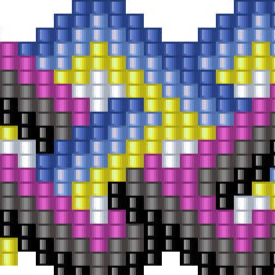  Farbige Quadrate mit stilvollen schwarzen, gelben und blauen Streifen, die ein lebhaftes und luxuriöses Muster bilden.