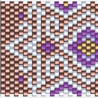  Ein stilvolles Häkelmuster in sanften Lila- und Goldtönen, das eine raffinierte und ansprechende Ästhetik bietet.