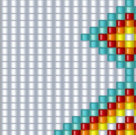 Ein traditionelles Muster mit roten, gelben und blauen Quadraten, inspiriert von indianischer Kunst.