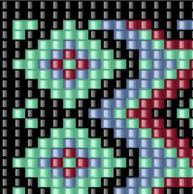 Geometrisches Design aus farbigen Quadraten und Dreiecken, ideal für Armband-Webprojekte.