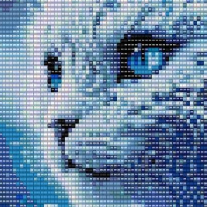  Detailreiches Muster einer weißen Katze mit strahlend blauen Augen, verziert mit Perlen.