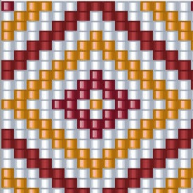 Bunt gestreiftes Muster in Rot, Gelb und Weiß, ideal für das Armbandweben.