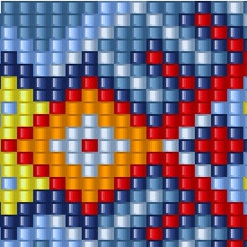 Webedesign in lebhaften Farben: Blau, Gelb und Rot.