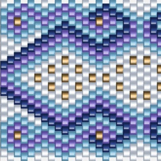 Raffiniertes, blau und lila gemustertes Bild, das exquisite Häkelmuster zeigt.