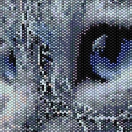  Kreuzstichmuster eines Katers mit blauen Augen, gefertigt im Peyote-Stich.