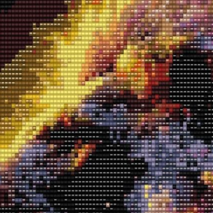 Muster eines majestätischen Löwen, umgeben von lebhaften Flammen, die Stärke und Eleganz ausstrahlen.