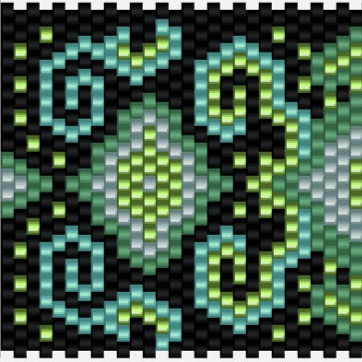 Stilvolles Häkelmuster mit lebhaften Farben und einem schwarzen Hintergrund, das  einen Hauch von Raffinesse verleiht.