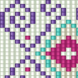 Ein gewebtes Muster in lila, grün und blau, ideal für Armbänder.