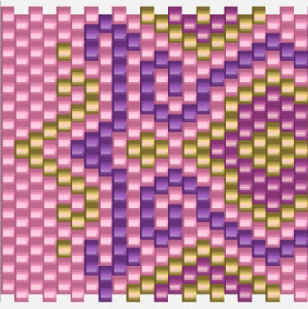 Luxuriöses Muster in lila und gold mit einem kunstvollen Diamantmotiv, perfekt für kreative Häkelarbeiten.