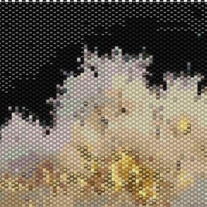 Detailreiches Kreuzstichmuster eines beleuchteten Baumes, elegant im Peyote-Stich ausgeführt.