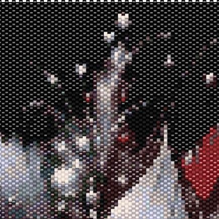 Muster mit einer weißen Blume und roten Federn, elegant gestaltet für Perlenweben.