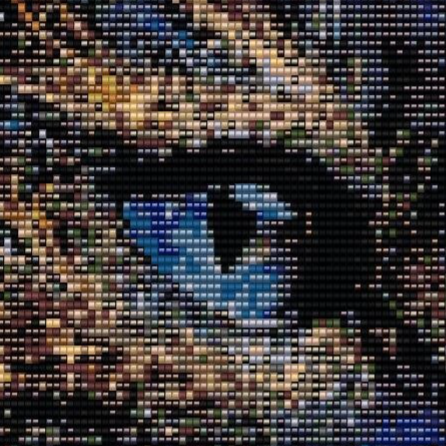 Ein Muster eines eleganten Katers umgeben von funkelnden Sternen.