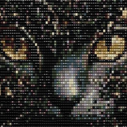 Charmantes Kreuzstichmuster eines schwarzen Katers mit strahlenden goldenen Augen, geeignet für Perlenweben.