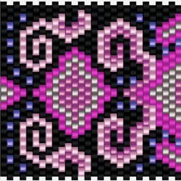 Stilvolles Häkelmuster mit lebhaften Farben und einem schwarzen Hintergrund, das  einen Hauch von Raffinesse verleiht.