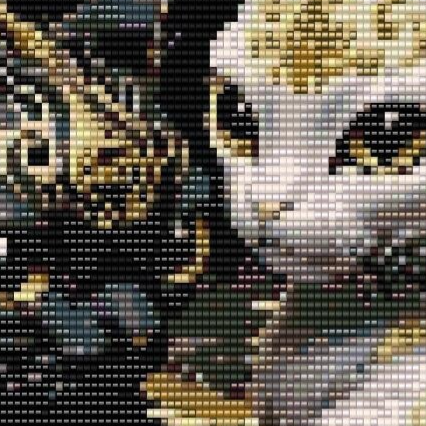 Zwei Katzen sitzen auf einem goldenen und schwarzen Hintergrund, umgeben von einem eleganten, kunstvollen Muster.