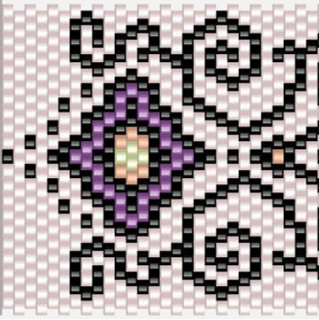 Stilvolles Häkelmuster mit einem raffinierten schwarzen und lila Design, ideal für kreative Handarbeiten.